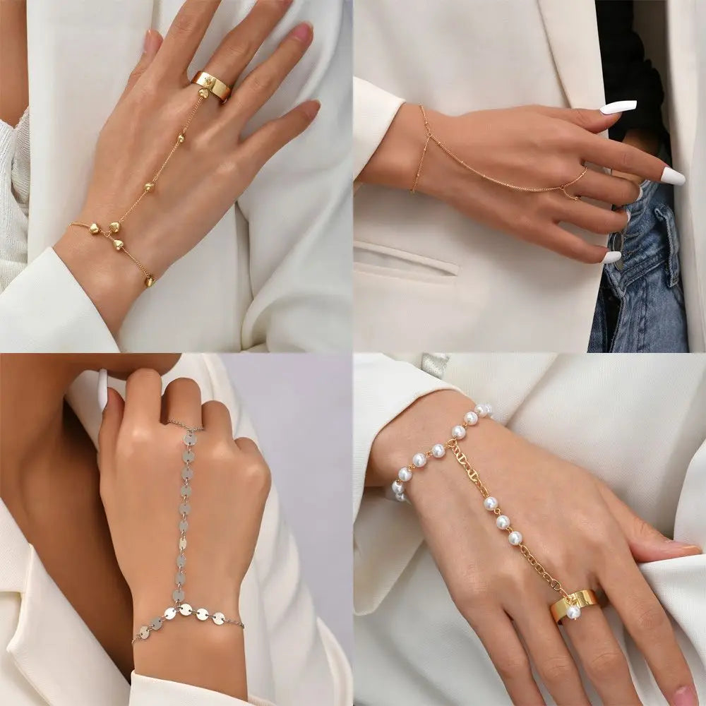 Jewelry for Women Girls Hand Accessories Layered Wrist Chain Finger Ring Bracelet Linked Finger Hand Harness Bangle Slave Chain