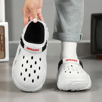 Winter Warm Home Slippers Men Waterproof Fur Clogs Slippers Garden Slippers Fuzzy Plush Slippers Bedroom Shoe For Indoor Outdoor