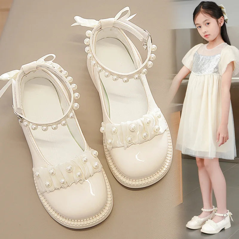 Spring Autumn Girl Glossy Leather Shoes Fashion Children Princess Causal Dress Flats Sweet Bowtie Kids School Mary Jane Shoes