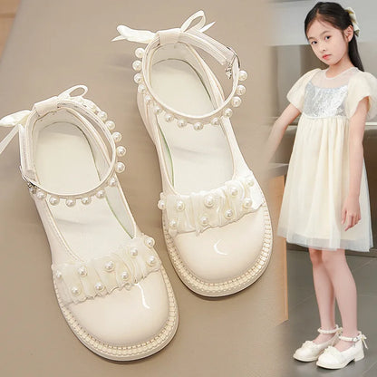 Spring Autumn Girl Glossy Leather Shoes Fashion Children Princess Causal Dress Flats Sweet Bowtie Kids School Mary Jane Shoes