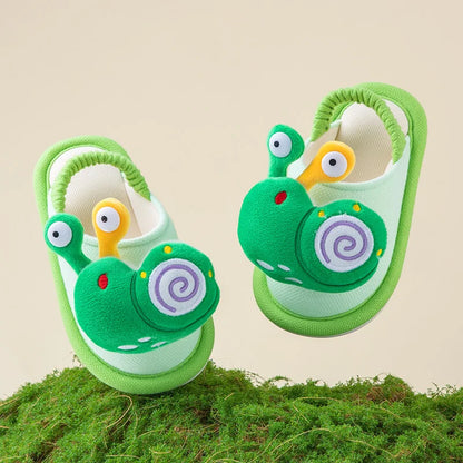 Cozy Fall & Winter Slippers for Boys and Girls, Cartoon Snail Design, Adjustable Heel Strap