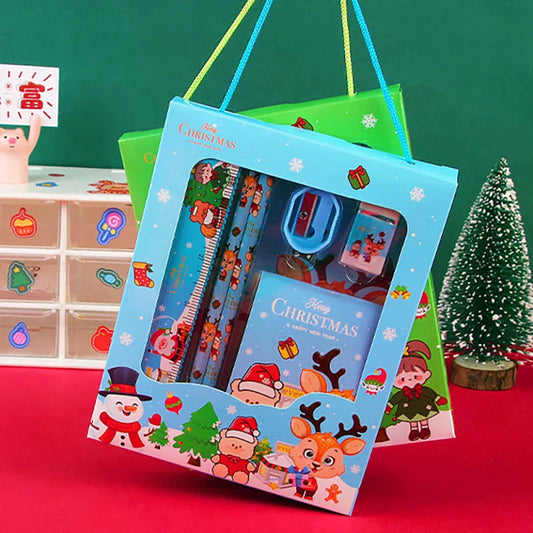 6Pcs/Set Christmas Series Stationery Including 2 Pencils 1 Erasers 1 Pencil Sharpeners 1 Sticky Notes 1 Rulers School Supplies