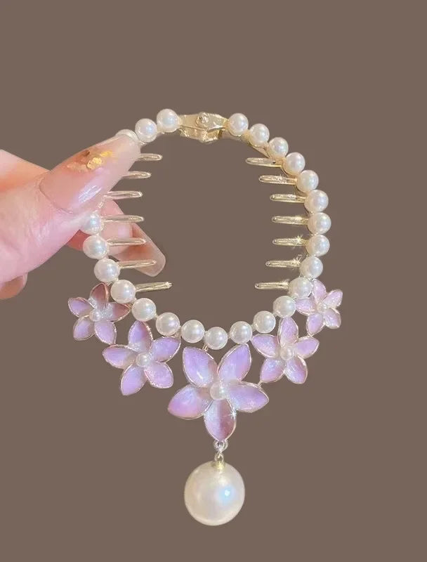 Ladies Butterfly Rhinestone Pearl Metal Hair Claw Round Bun Ponytail Holder (Available)
