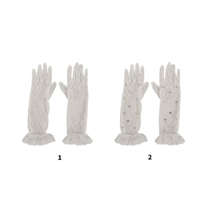 1 pair Lace Gloves for Little Kids Ages 3 to 12 Year Flower Girls Mittens White