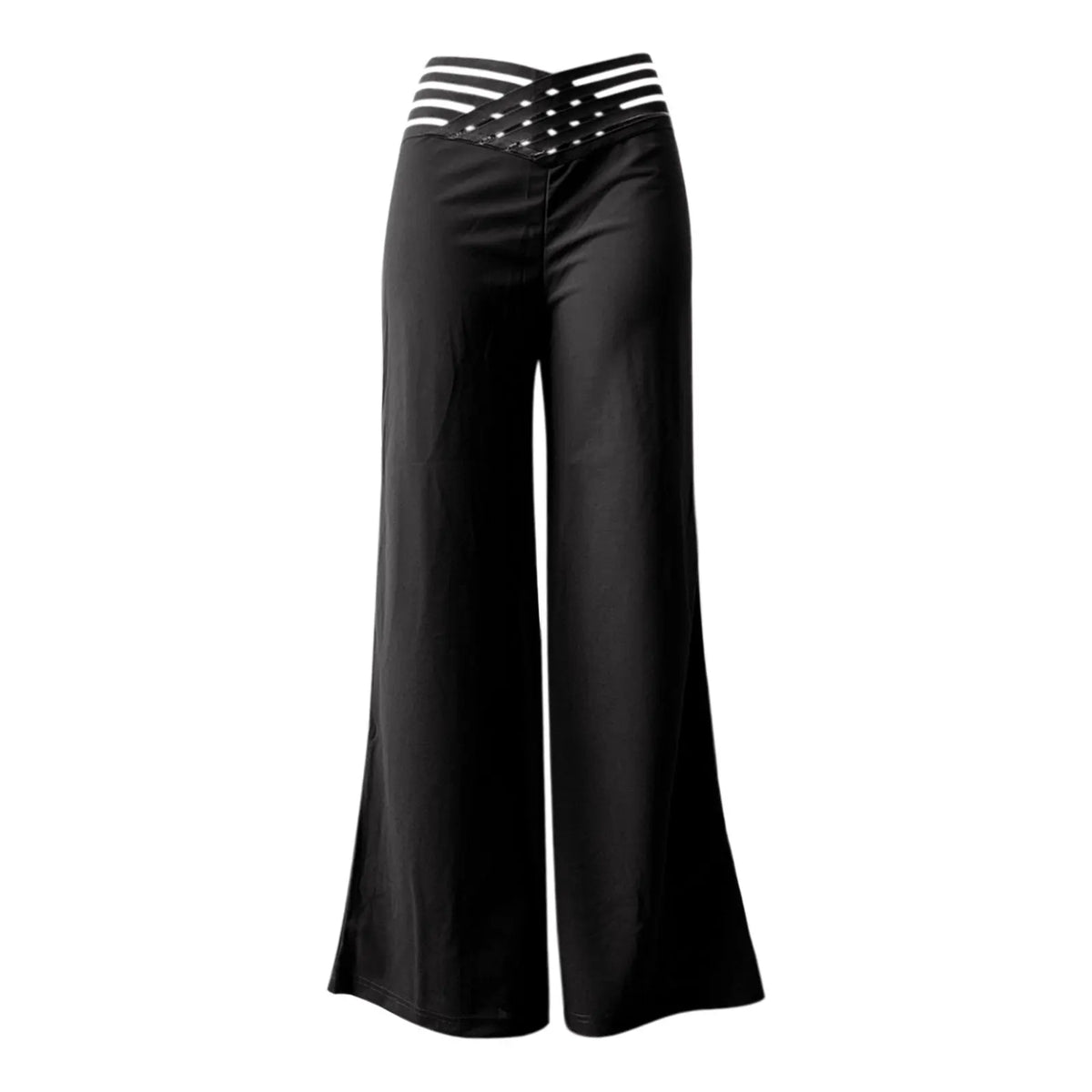 Women Wide Leg Flared Pants  Spring Casual Crisscross Sheer Mesh Patch High Waist Trousers Y2k Streetwear Elegant Work Pant (Available)