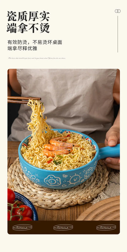 Single Handle Ceramic Noodle Bowl, Bohemian Design, Large Bowl, Creative Restaurant, Household Salad, Dessert Bowl, Home Decorat