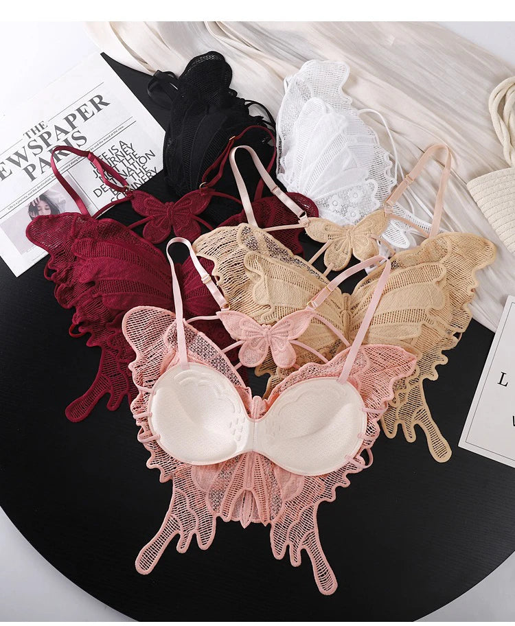 Sexy Butterfly Lace Bras For Women Backless All-in-one Bralette Woman Underwear Female Lingerie Flower Hollow-out Bra Brassiere