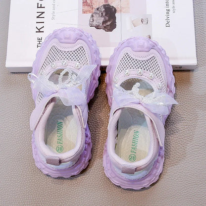 Summer Children School Running Sandals Sweet Breathable Girls Mesh Sports Sandals Non-slip Fashion Kids Princess Cut-outs Shoes