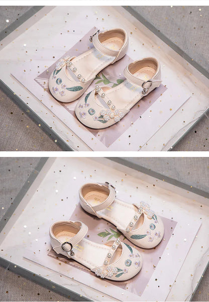 Summer Non-slip Sole Toddler Dance Flats with Beaded Princess Elegant Party Shoes