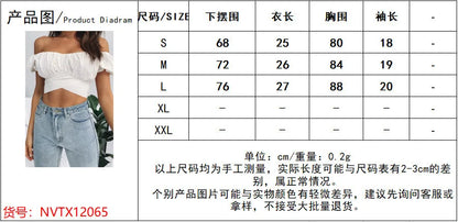 New lantern short sleeved umbilical cord sexy short shirt pleated women's shirt slim fit top for women