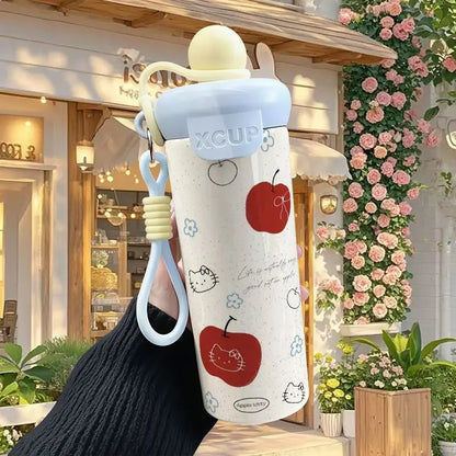 600ml Sanrio Hello Kitty Vacuum Thermos Cup SS316 Insulated Coffee Mug with Lifting Rope Portable Outdoor Drinking Water Kettle