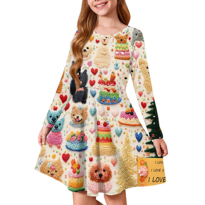 Girl Spring Summer Cozy Dress Exquisite Colorful Pattern Printed Comfortable Dress Girl Daily Casual Long Sleeve A Line Dress