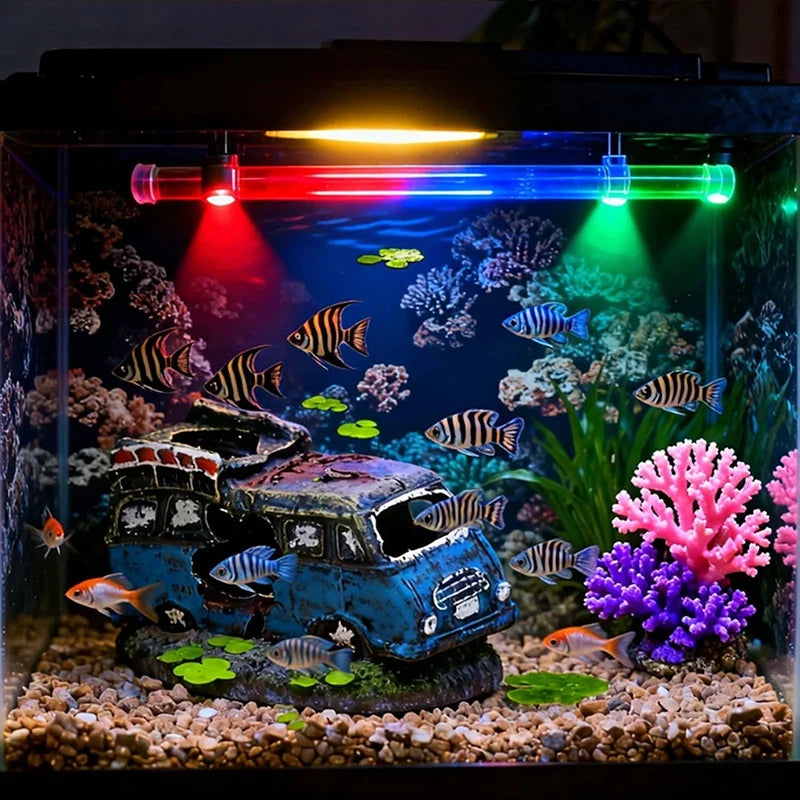Aquarium Ornament Shaped Like Car Wreckage, Featuring Hiding Holes For Fish And Shrimp, Aquarium Decorations, And Aquascaping. (Available)