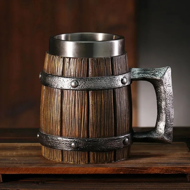 Hot-selling Wooden Barrel Beer mug , Large-capacity  Coffee mug Water bottle ,Tazas de café with stainless steel
