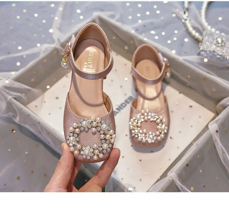 Mary Jane Shoes Kid's Beading Flats Kid's Buckle Ballet Flat Low With Female Children's Shoes Princess Shoes Green Sandals