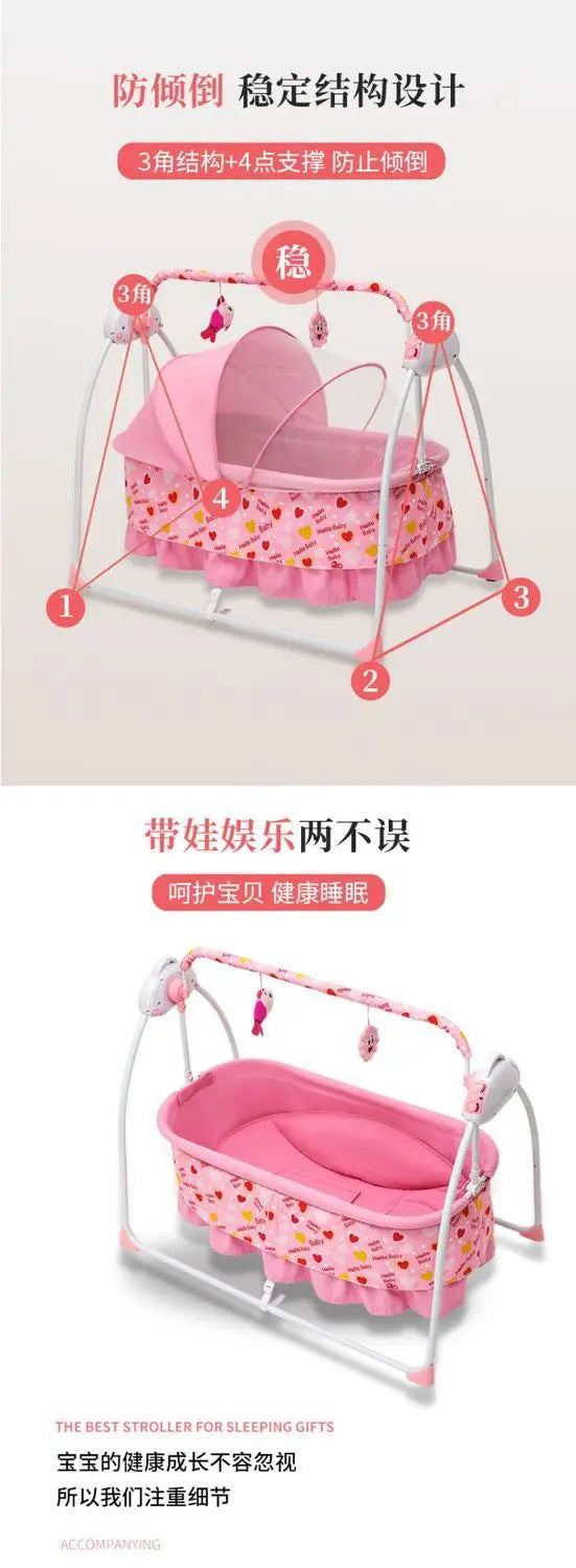 Electric Cradle Bed Multi-Functional Foldable Baby Cradle Newborn Enlarged Sleep Soothing Rocking Bed