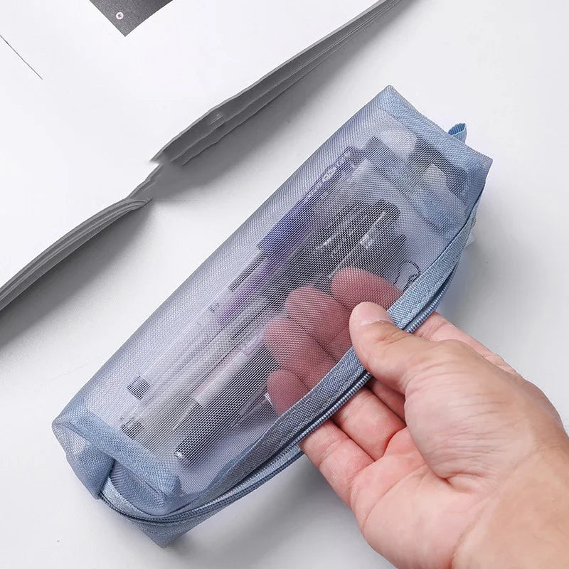 Mesh Pencil Case Transparent Pens Pouch Cute Simple Aesthetic Bag Organizer Office School Supplies for Student Stationary