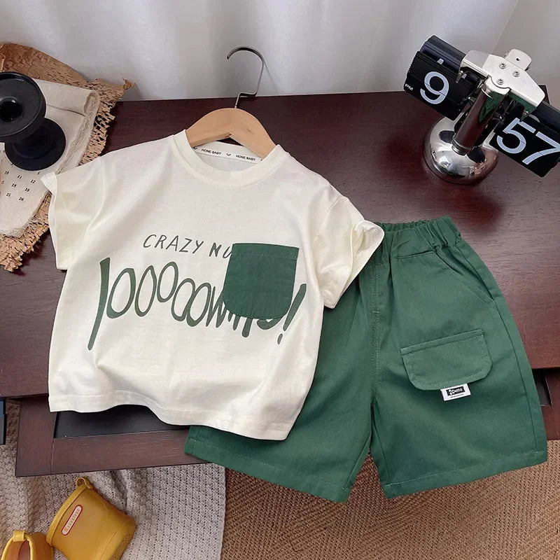 Summer Children Clothes Boys Girls Short-sleeved Striped T-shirt +Shorts 2Pcs Set Babies Fashion Round Neck Outfits Kids Suits