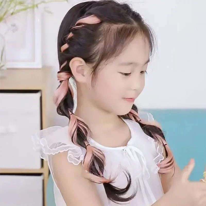 Sweet Kids Girl Wigs Hair Clip Cute Cool Candy Color Braid Wigs Hair Pin Hanging Ears Hair Dyeing Wig Headwear
