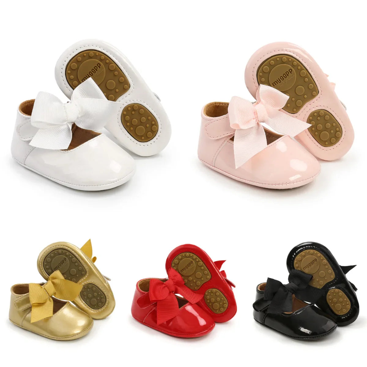 Meckior Baby Shoes Bowknot Rubber Sole Anti-slip PU Ballet Slippers Baby Girl Dress Shoes First Walker Toddler Crib Shoes (Available)