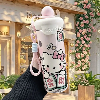 600ml Sanrio Hello Kitty Vacuum Thermos Cup SS316 Insulated Coffee Mug with Lifting Rope Portable Outdoor Drinking Water Kettle