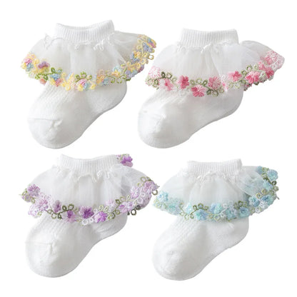 New Children's Socks With Lace Princess Girls Frilly Sock Soft Infant Baby Socken White Socks For Kids 0-10Years High Quality