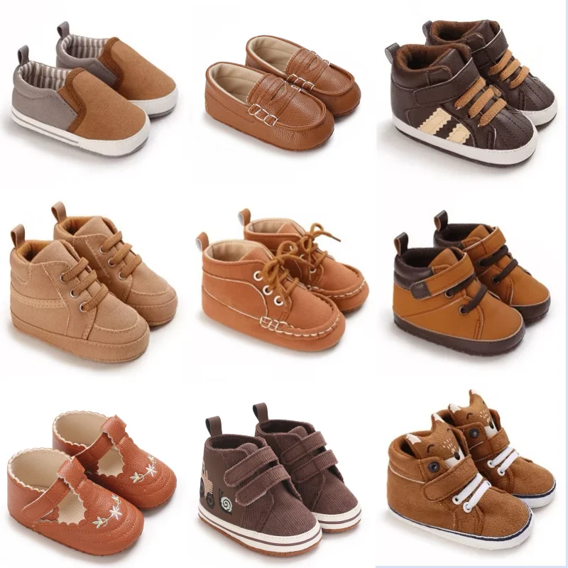 Autumn and Spring Brown Baby Sneakers for Boys 0-12 Months First Walking Shoes