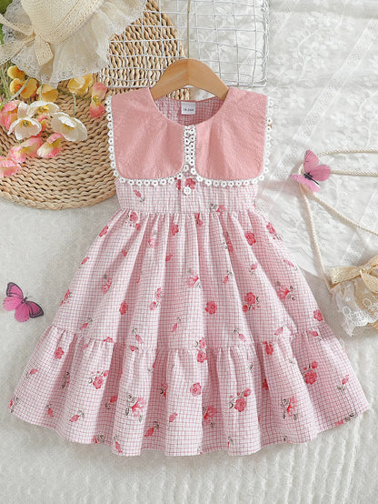 Dresses For Girl Summer Sleeveess Square Collar Print Floral children's Dress Fashion Streetwear Costume