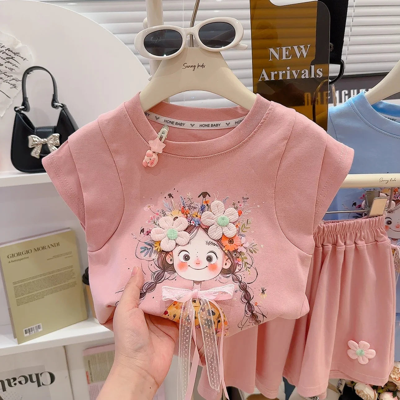 Korean Fresh Style Summer Set Cute Short Sleeve Top & High-Waist Shorts for Girls, 2-Piece Outfit