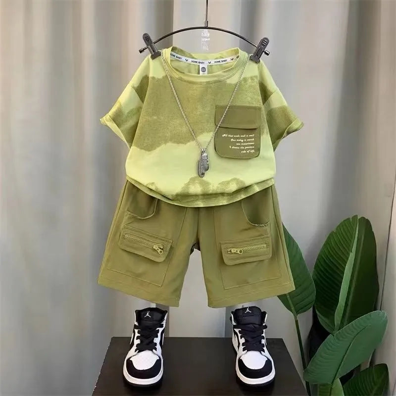Boys Summer Clothes Set Camouflage Short Sleeve T-shirt + Cargo Shorts 2PCS Kids Casual Streetwear Outfit Two-piece set