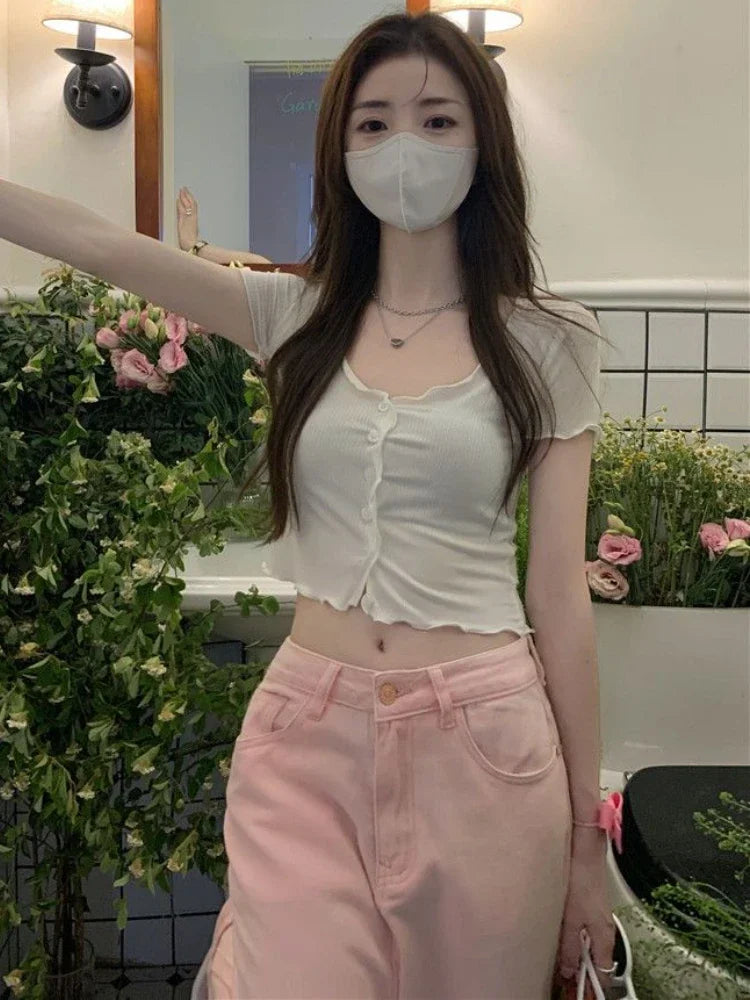 T-shirts Women Solid Leisure Summer V-neck Elegant Comfortable Simple Edible Tree Fungus Streetwear All-match Sweet Chic Popular