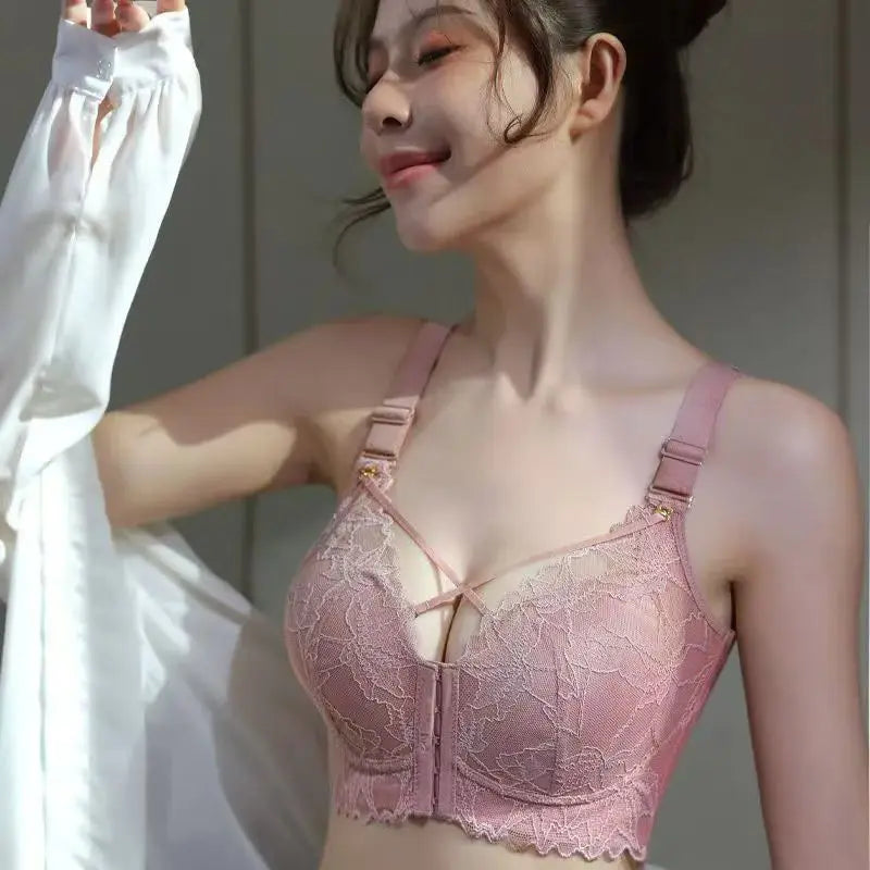 Front Button Type Gathering Anti-Sagging Beautiful Back Bra Big Breasts Look Small Pluss Size 100kg Receiving Breasts Underwear