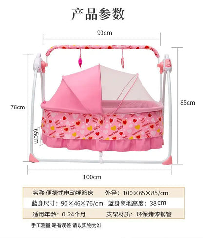 Electric Cradle Bed Multi-Functional Foldable Baby Cradle Newborn Enlarged Sleep Soothing Rocking Bed