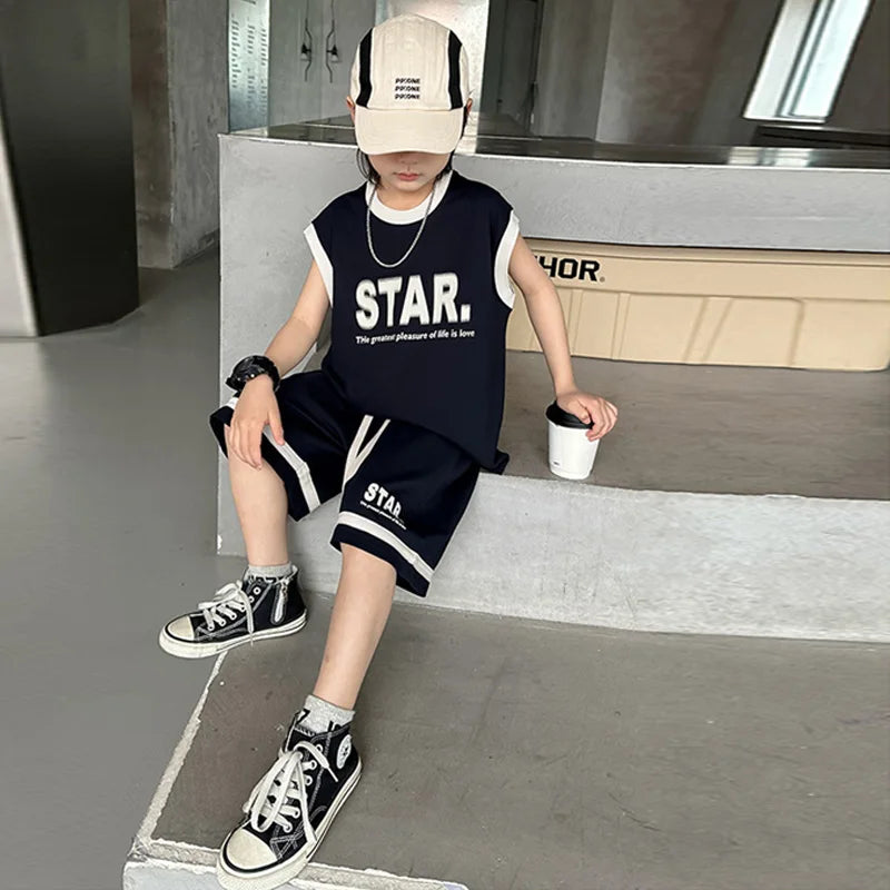 New Children's Sets Teenager Basketball Sportswear Top+Shorts 2Pcs Big Kids Clothing Outfits