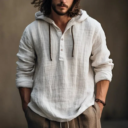 Spring Summer New Cotton Linen Shirt Hooded Sweatshirt Long Sleeve Hooded Casual Daily Male Clothing(Available)