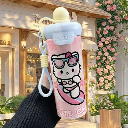 600ml Sanrio Hello Kitty Vacuum Thermos Cup SS316 Insulated Coffee Mug with Lifting Rope Portable Outdoor Drinking Water Kettle
