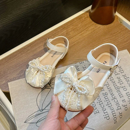 Children's Summer Sandals Toddlers Catwalk Versatile Princess Girl Shoe Summer Beading Bowknot Kids Fashion Dress Flat Sandals