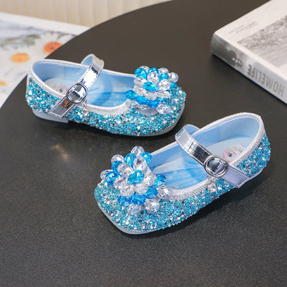 Disney Cartoon Pattern Elsa Princess Crystal Shoes for Girls Fashion New Style Baby Girl Low Heels Sandals Summer Fall Children
