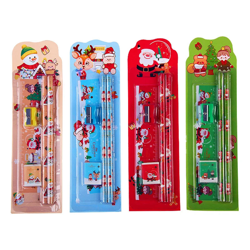 5pcs/Set Cute Cartoon Pencil Stationery Set Children Student Back To School Stationery Supplies Kawaii Kids Prize Christmas Gift