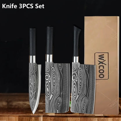 Professional Kitchen Knives Stainless Steel Scissors Fruit Utility Knife Sharpening Rod Sharp Slicing Chef knife Cooking Tools