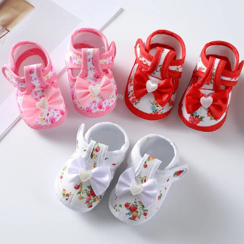Newborn Baby Boy Girls Shoes Spring Autumn Lovely Floral Embroidery Anti-Slip Sneaker Crib Shoes Soft Cotton Cute First Walkers (Available)