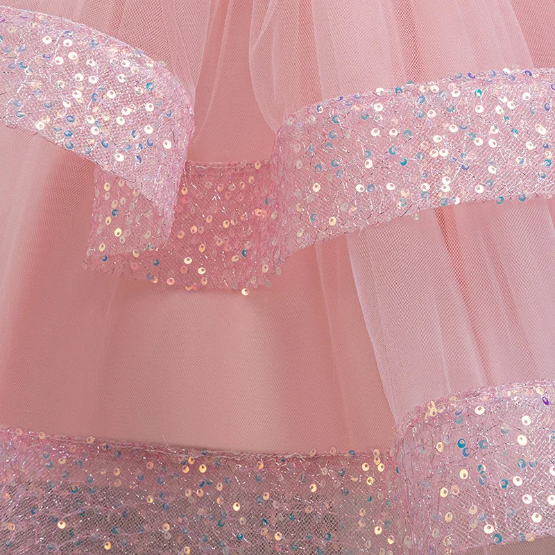 New girl party dress elegant flower girl trailing dress sequined chiffon Easter girls' clothing 3-10 years old holiday dress