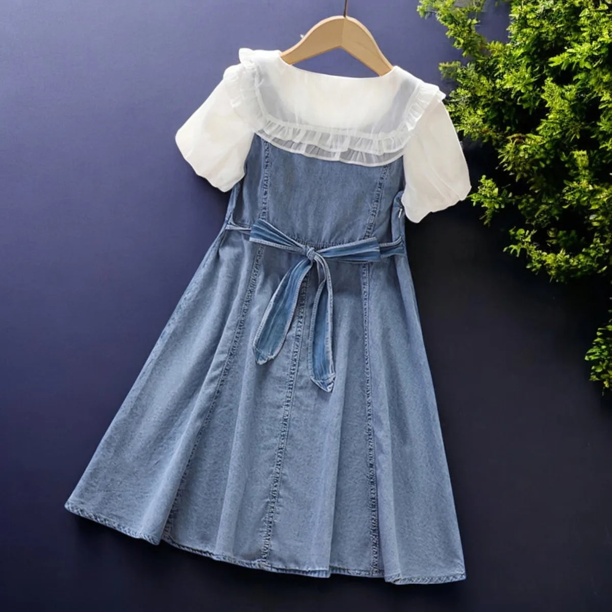 Teenagers Kids School Denim Dresses for Girls Outfits Cotton Dress Short Sleeve Summer Baby Children Costumes 5 7 9 11 13 Years