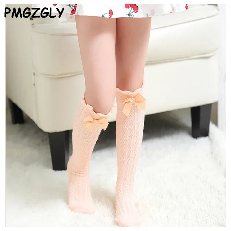 Brand Baby Girls Sockings Knee High with Bows Cute Baby Socks Long Tube Kids Leg Warmers Girl Tights Bow Christmas gift