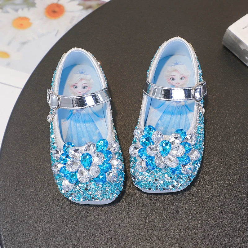 Disney Cartoon Pattern Elsa Princess Crystal Shoes for Girls Fashion New Style Baby Girl Low Heels Sandals Summer Fall Children