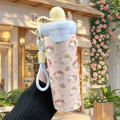 600ml Sanrio Hello Kitty Vacuum Thermos Cup SS316 Insulated Coffee Mug with Lifting Rope Portable Outdoor Drinking Water Kettle