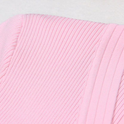 2025 Spring/Summer New Fashion Knitted Elastic Short Sleeve Solid Color Gold Button Slimming Style Commuter Women's Dress