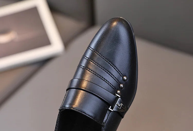 New Kids Shoes for Boys Performance Mary Jane Shoes for Fashion Party Wedding Shows Children Black Slip-on Loafers Leather Shoes