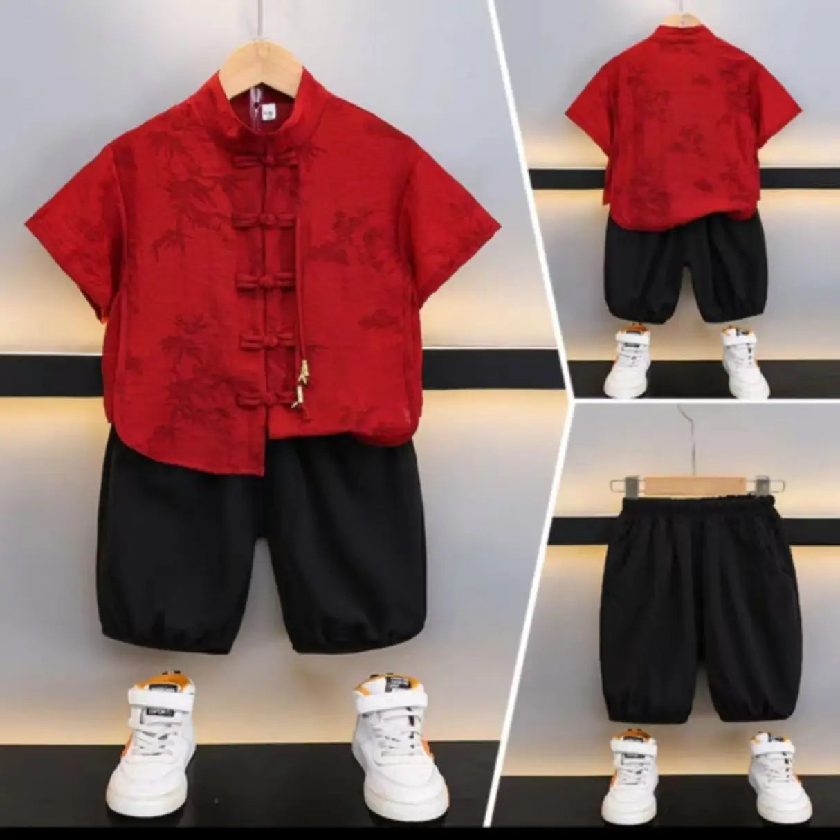 Chidren Clothing Set Casual Boys Summer Chinese Style Short Sleeve Shirt Shorts 2 PCs Set Kids Chinese Traditional Clothing