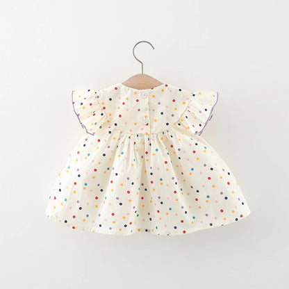 Summer New Girl'S Dress With Small Flying Sleeves Tulip Embroidery Dotted Print Sweet Princess Dress Light And Thin Style (0-3 Y
